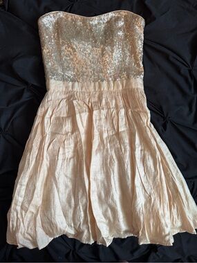 Forever 21 Womens Strapless Sequin Bodice Gold Party Dress